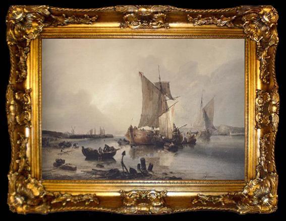 framed  Samuel Owen Loading boats in an estuary (mk47), ta009-2